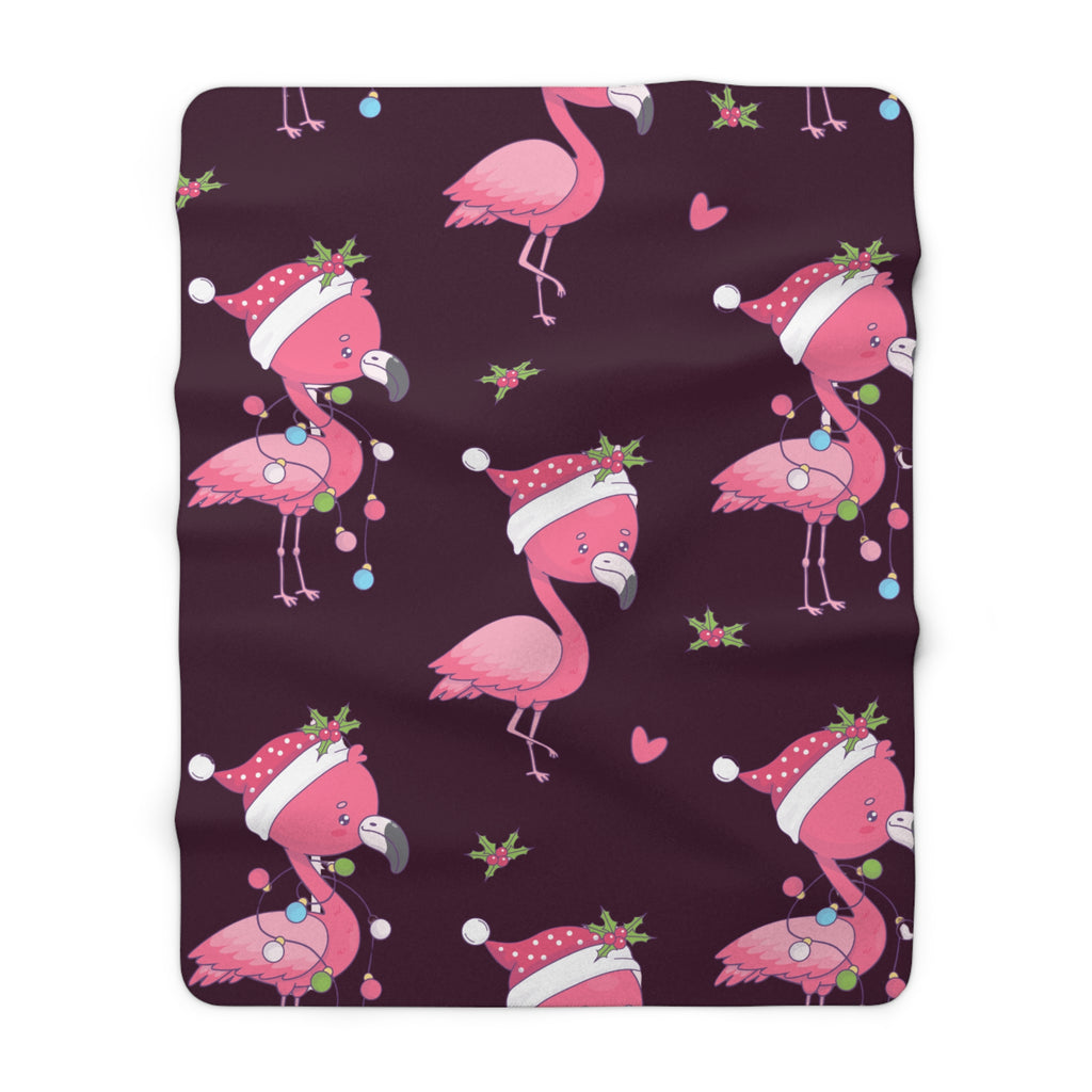 Pink Christmas Flamingo Sherpa Fleece Blanket