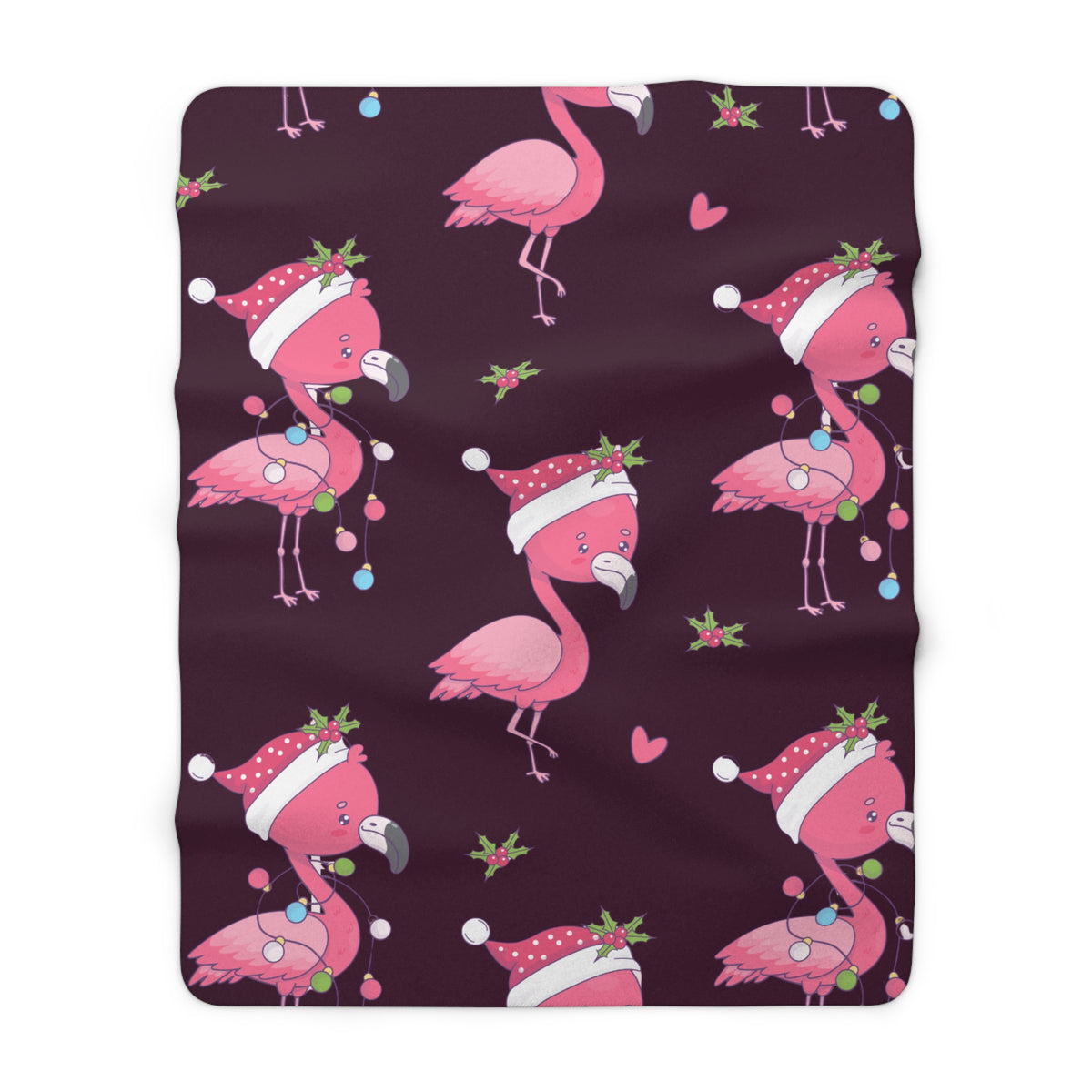 Pink Christmas Flamingo Sherpa Fleece Blanket