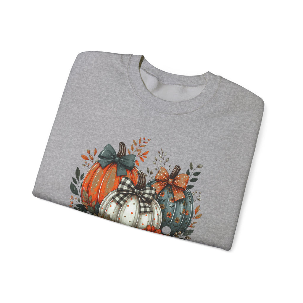 Autumn Pumpkin Trio Crewneck Sweatshirt — Fall Floral Thanksgiving Pullover