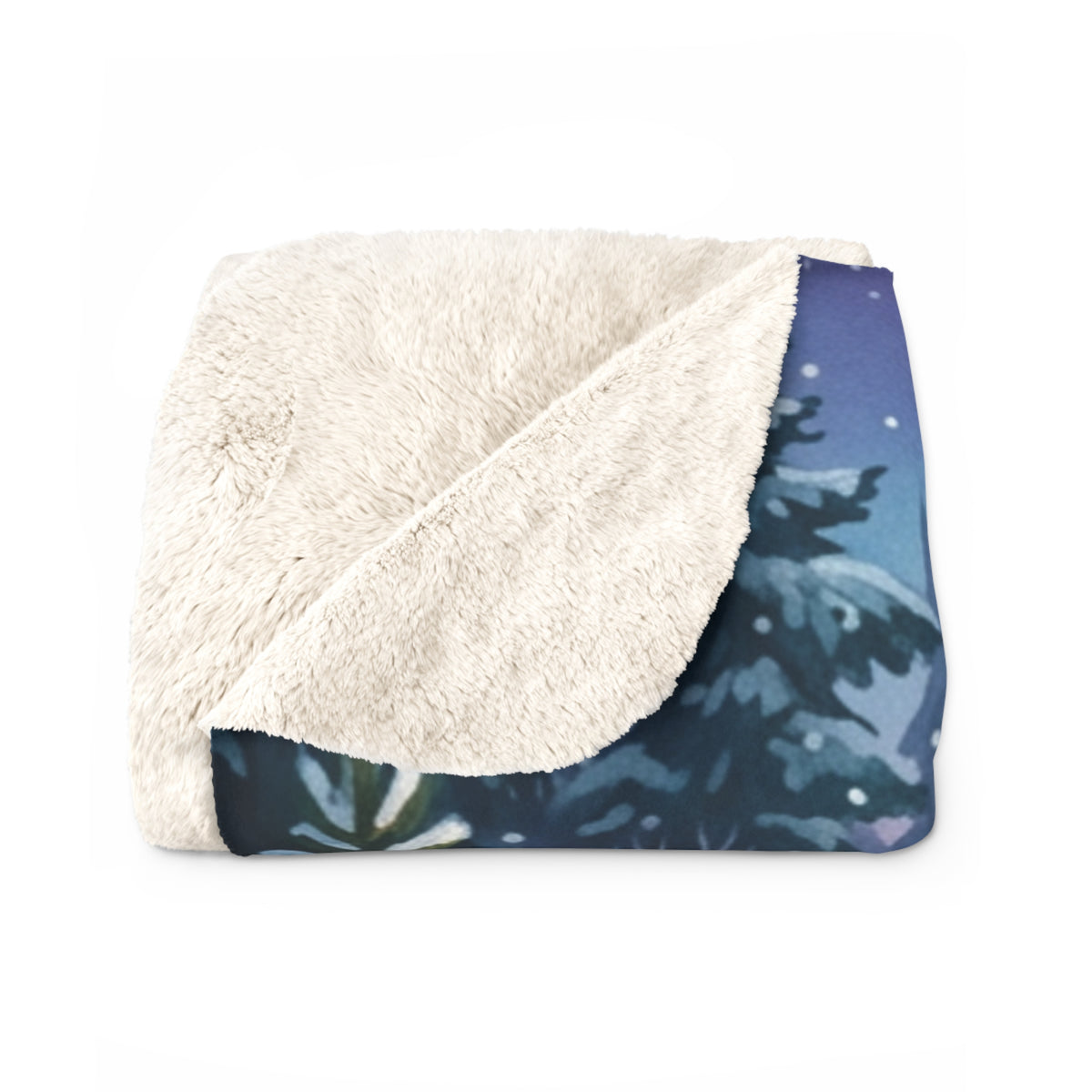 Winter Woodland Christmas Sherpa Fleece Blanket with Deer, Fox & Christmas Tree