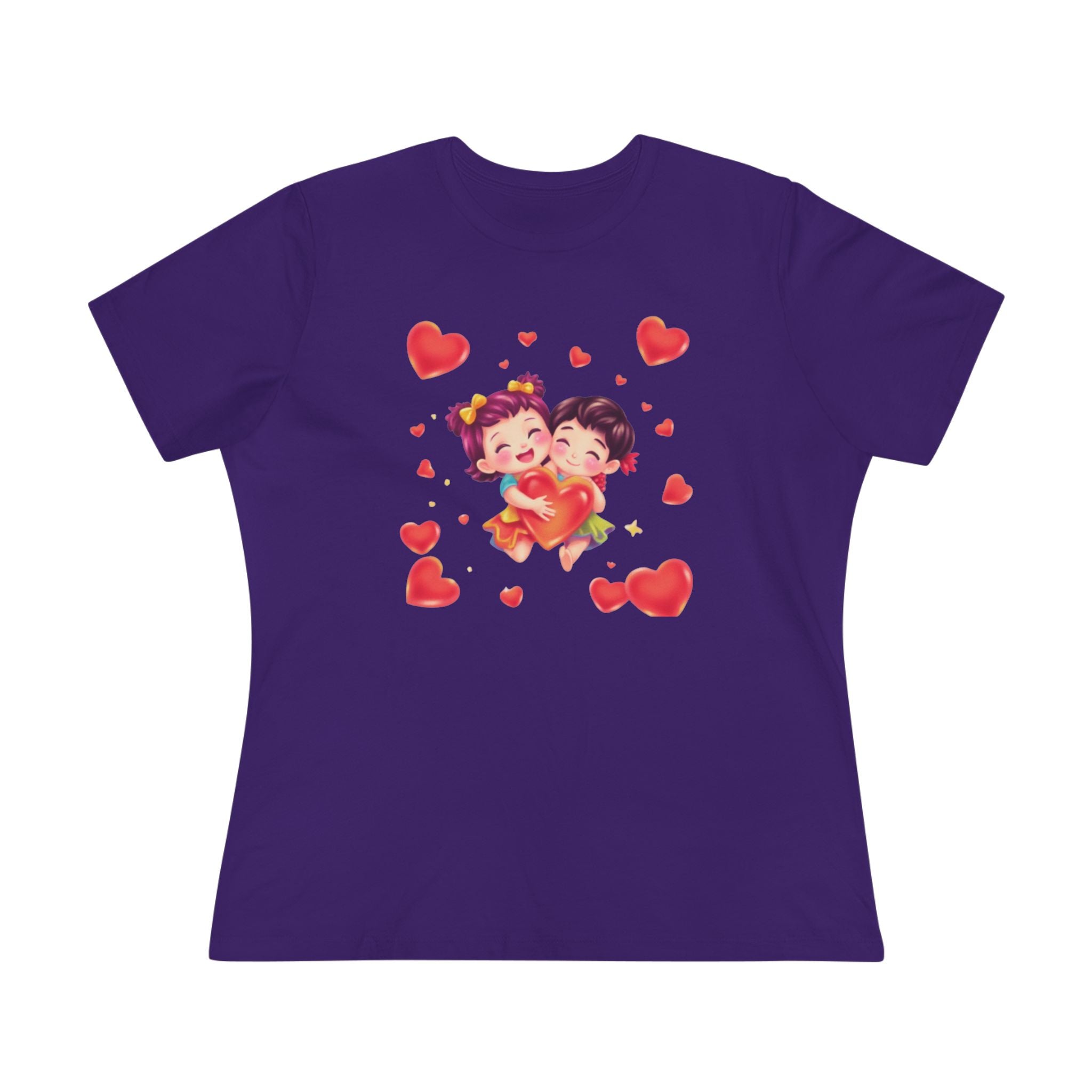 Cute Couple Heart Cotton Tee - Valentine's Love Graphic Shirt for Women