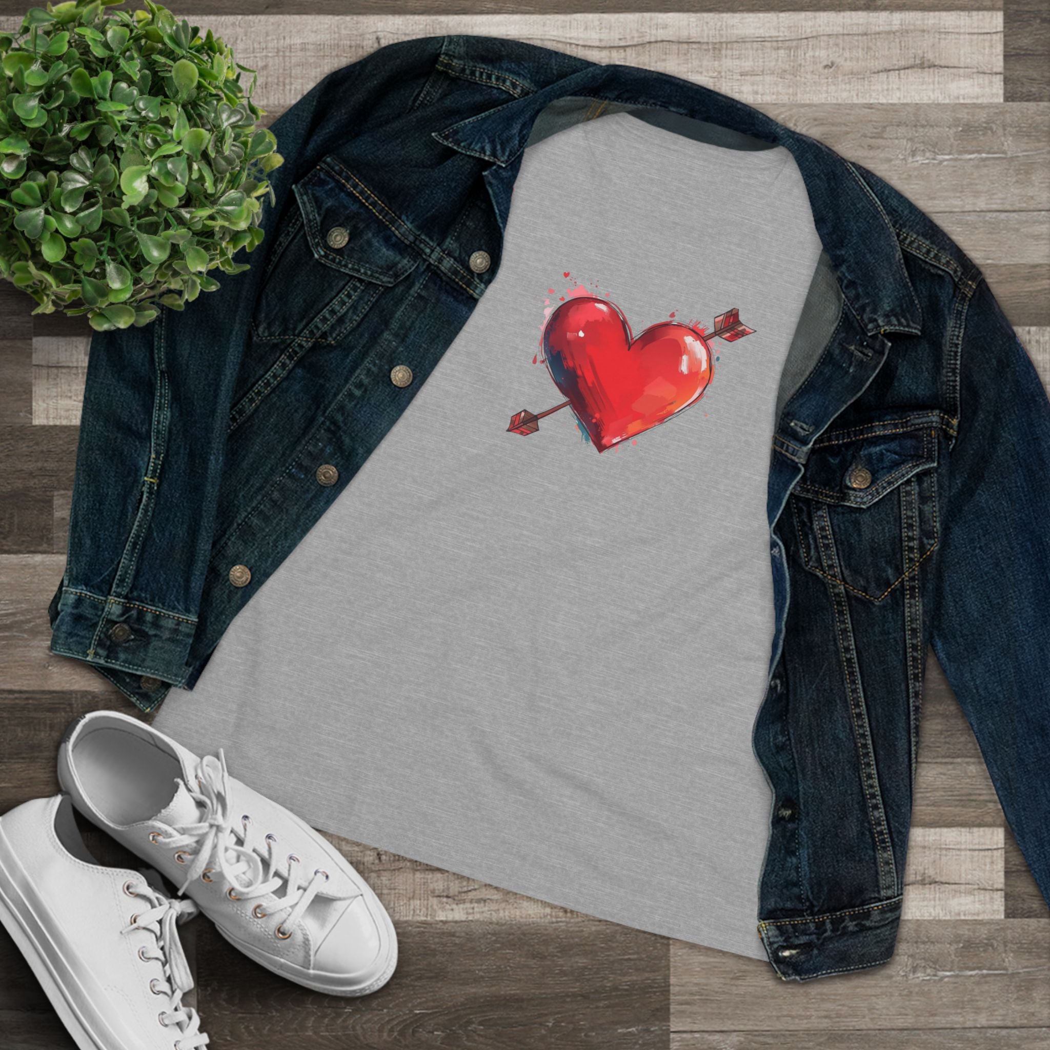 Heart & Arrow Women's Tee — Cute Watercolor Valentine Shirt