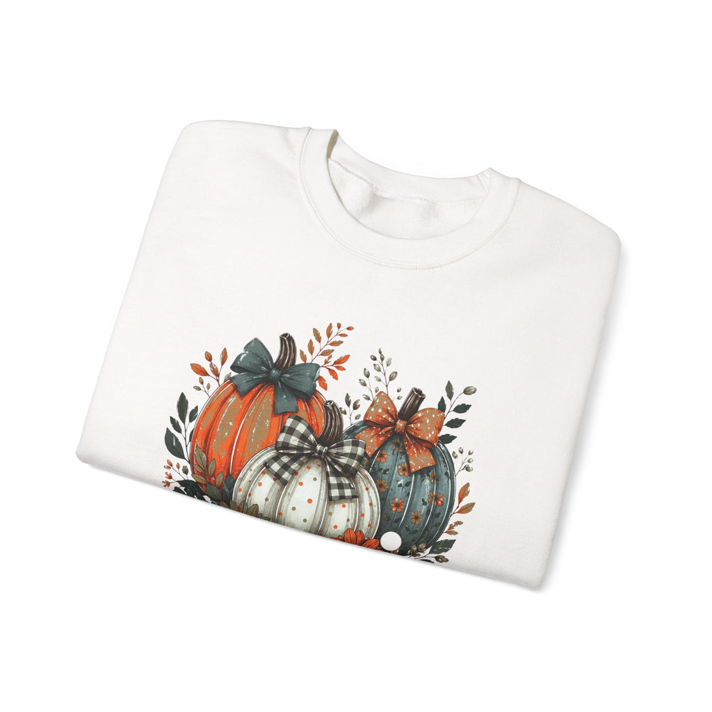 Autumn Pumpkin Trio Crewneck Sweatshirt — Fall Floral Thanksgiving Pullover