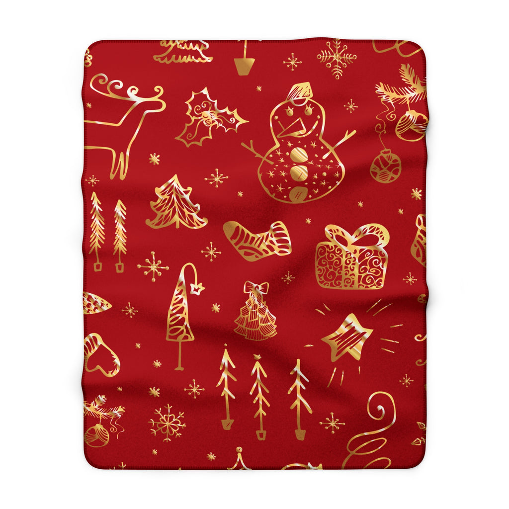 Cranberry Red & Gold Christmas Sherpa Fleece Blanket