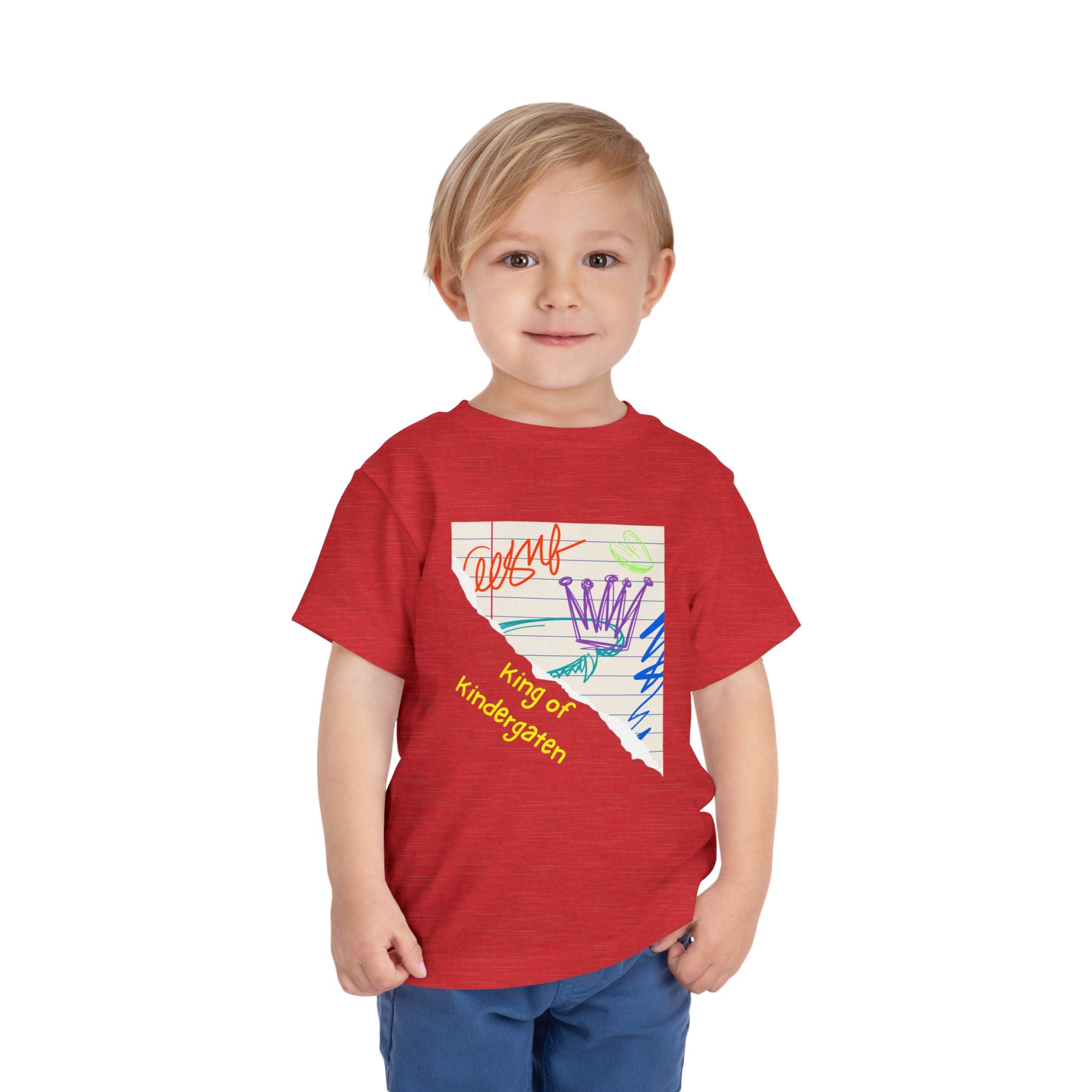 King of Kindergarten Toddler Tee - Colorful Doodle Crown Shirt for Boys