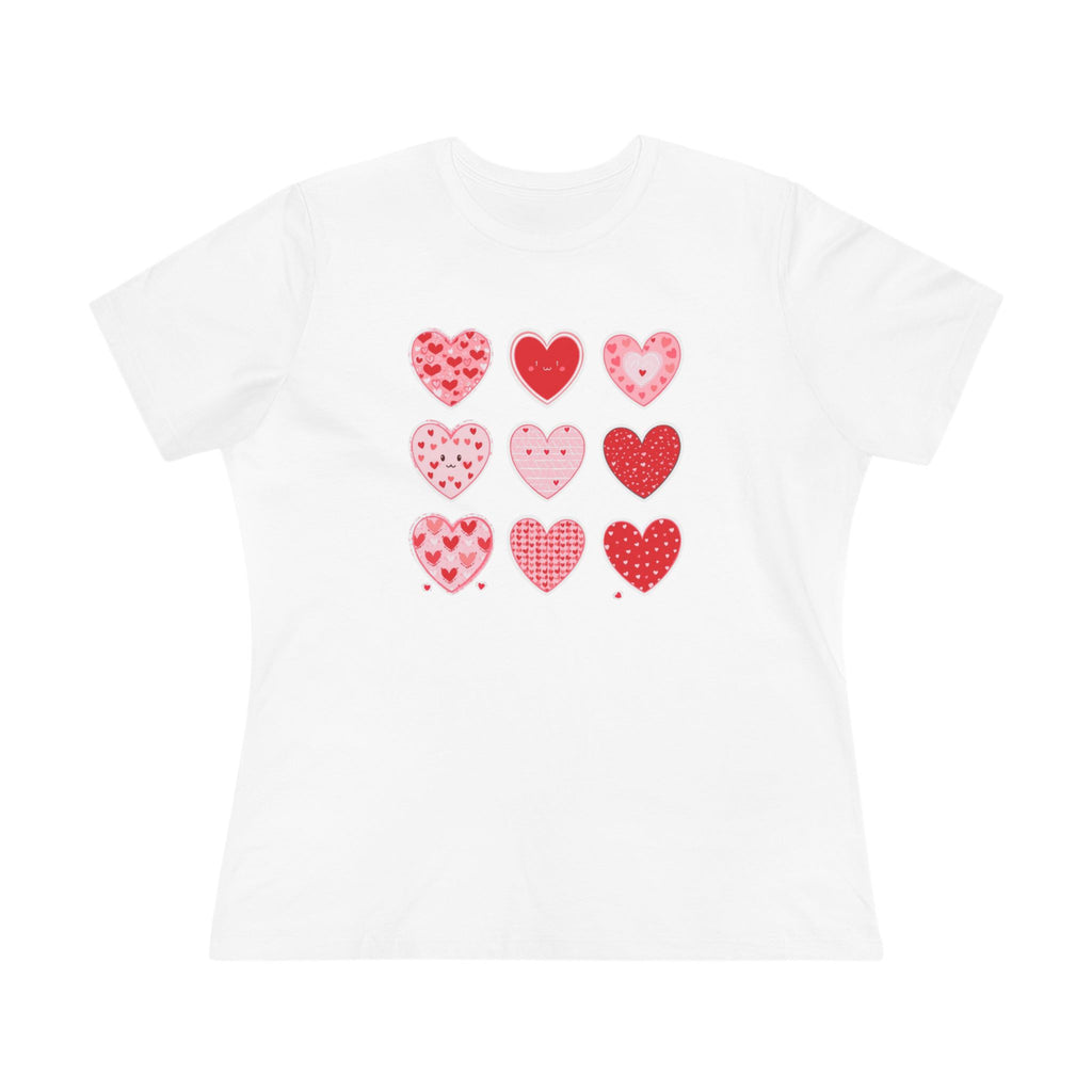 Heart Grid Cotton Tee - Pink & Red Hearts Graphic Shirt for Women