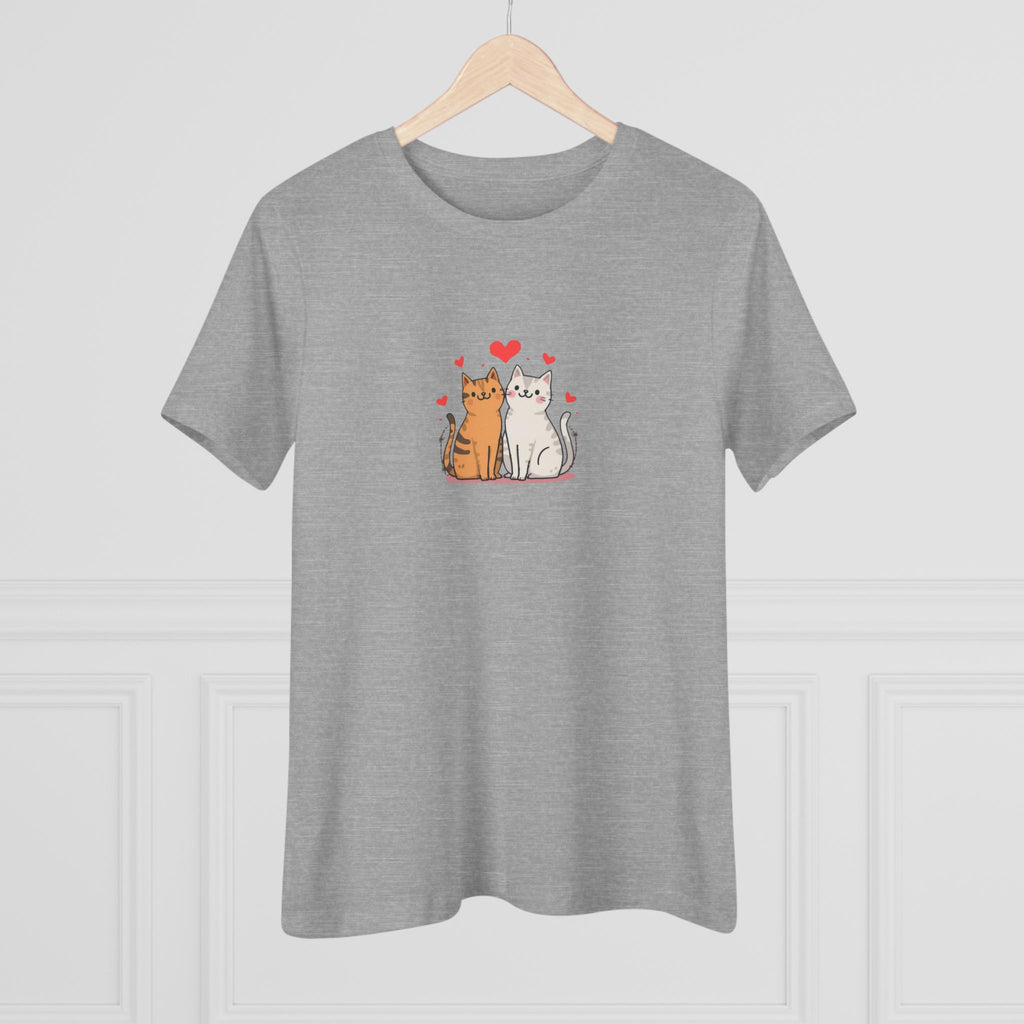 Cat Couple Cotton Tee - Cute Cats with Hearts Valentine's Shirt for Women
