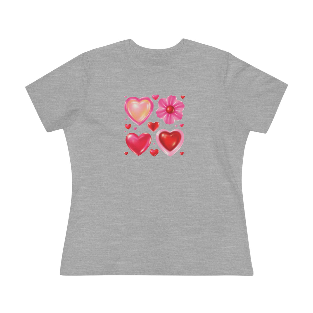 Hearts & Flower Cotton Tee - Valentine's Day Love Graphic Shirt for Women