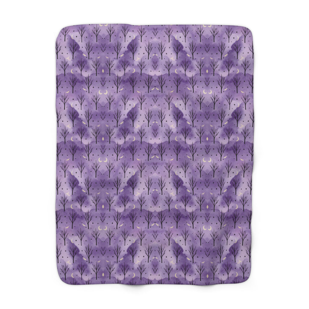 Purple Moonlit Forest Sherpa Fleece Blanket