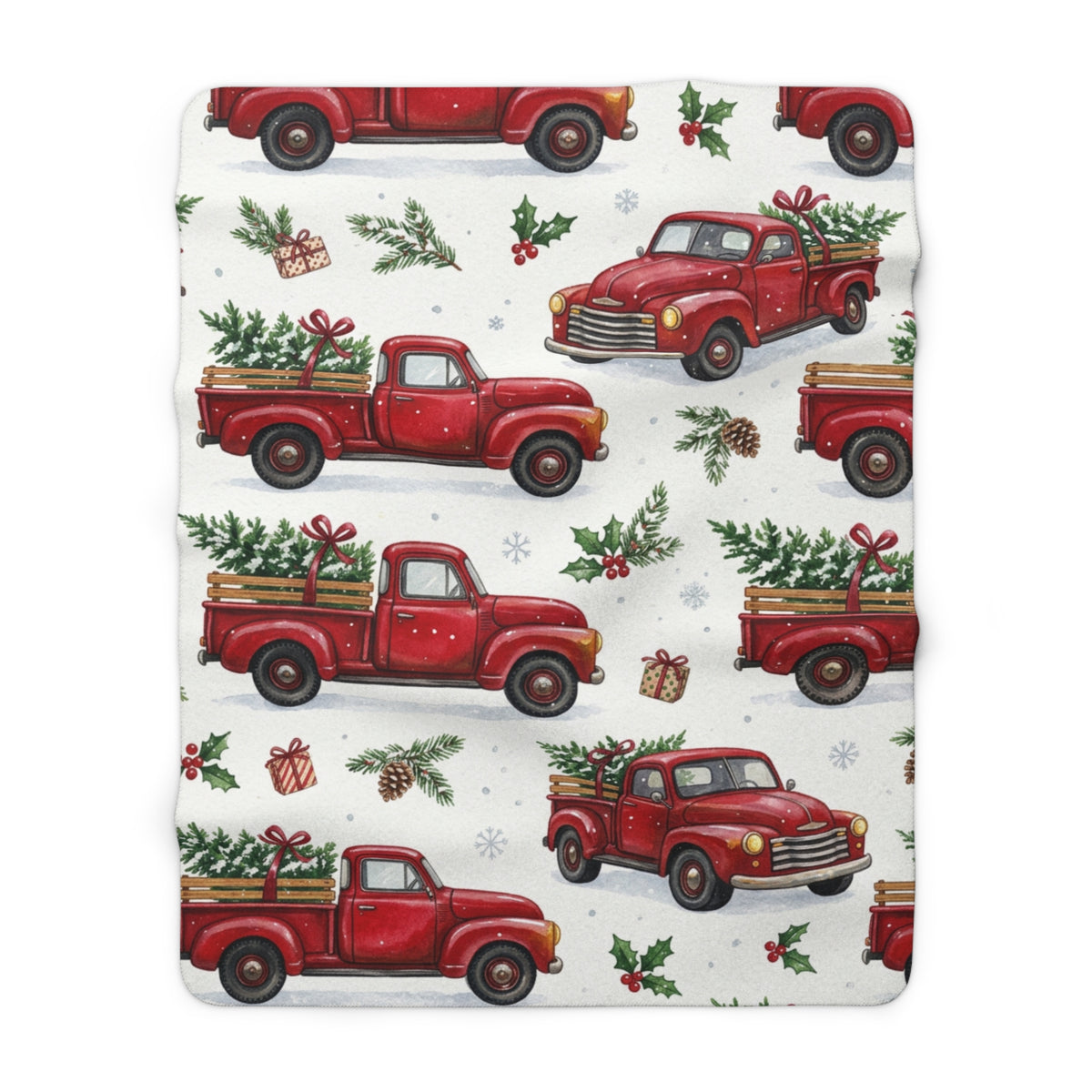 Vintage Red Christmas Truck Sherpa Fleece Blanket