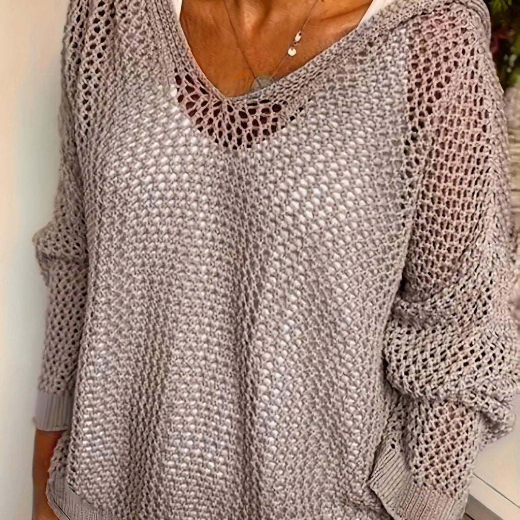 Plus Size Crochet Hoodie - Oversized Pullover with Cut-Out Detail