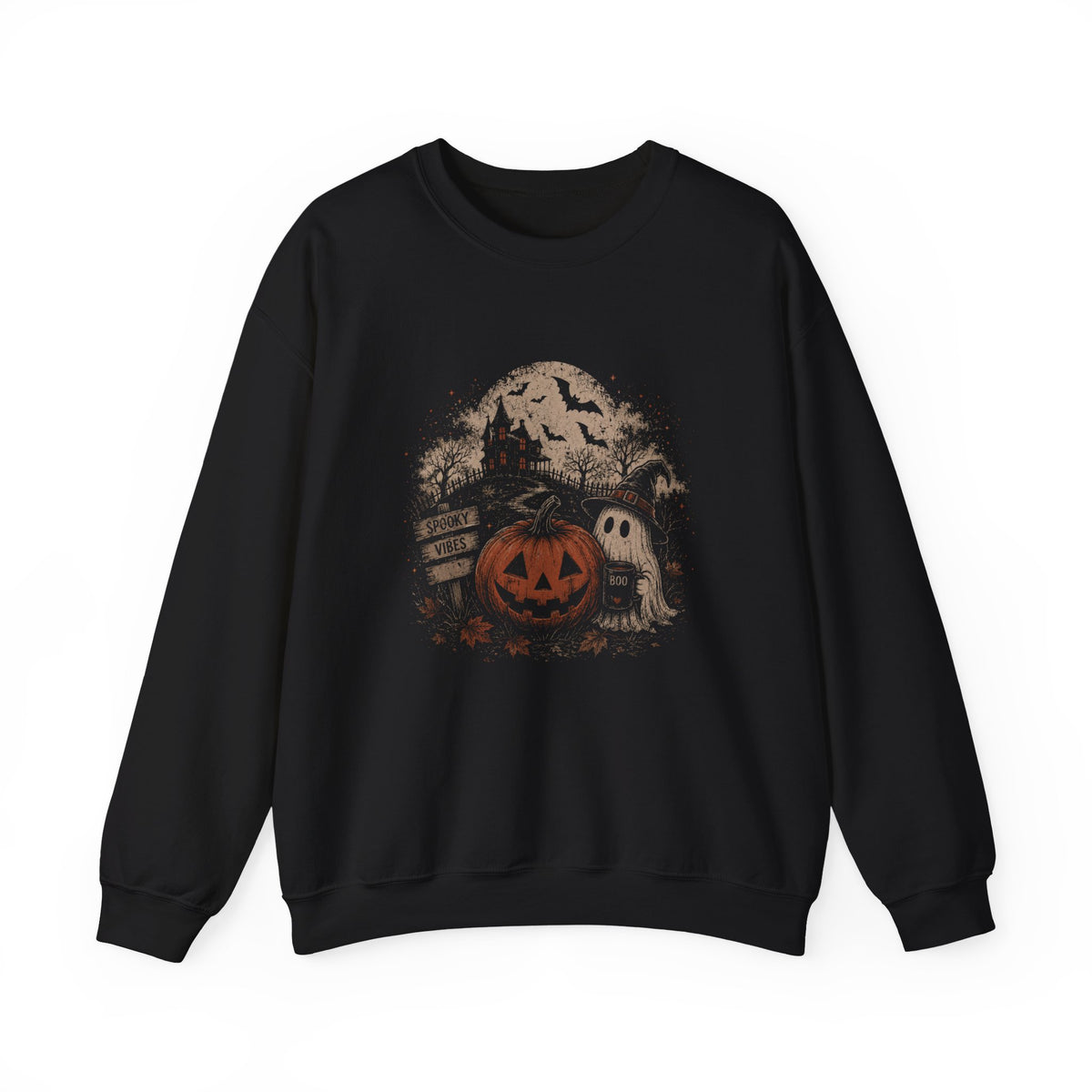 Halloween Pumpkin Patch Crewneck Sweatshirt – Spooky Scenic Jack-O'-Lantern Design