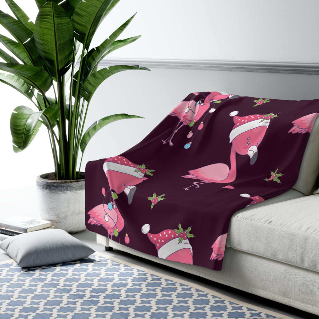 Pink Christmas Flamingo Sherpa Fleece Blanket