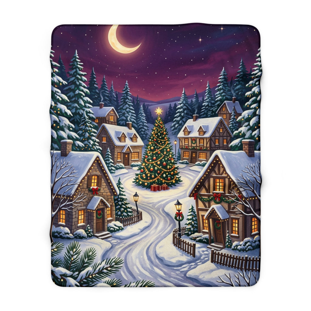 Winter Christmas Village Sherpa Fleece Blanket