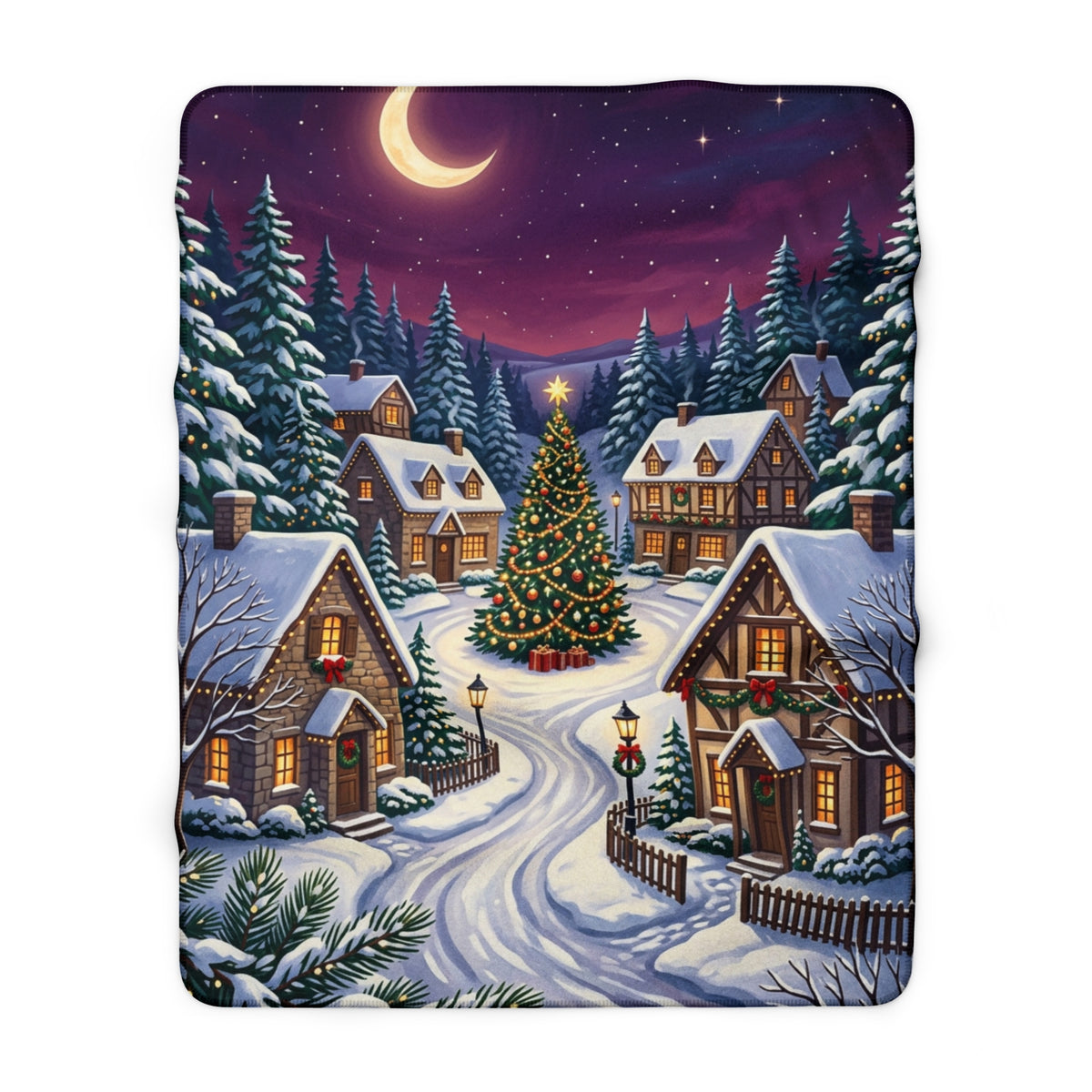 Winter Christmas Village Sherpa Fleece Blanket