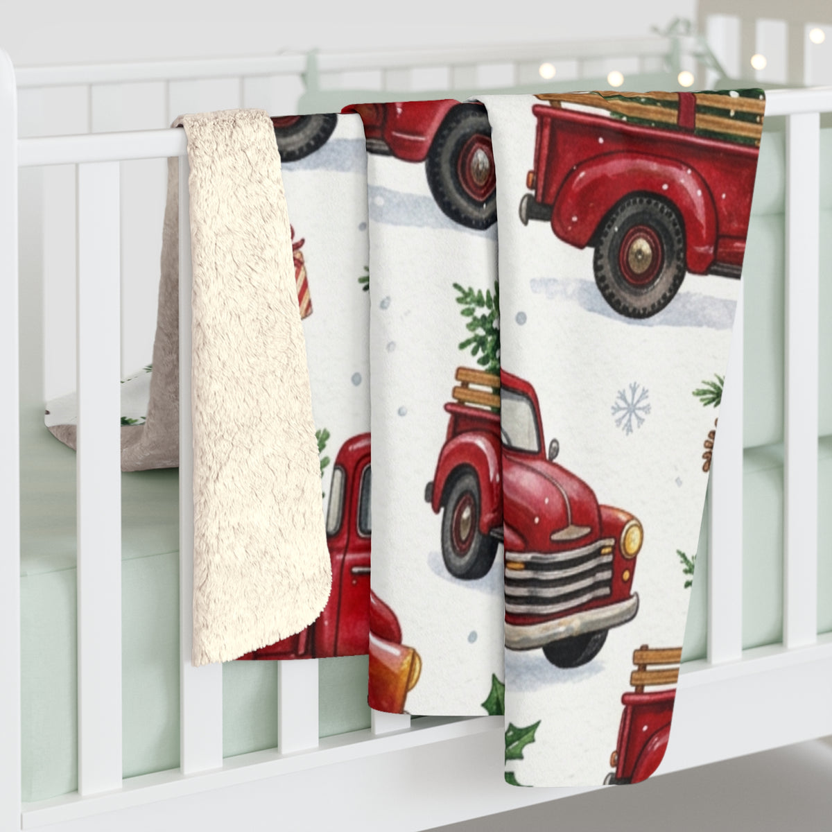 Vintage Red Christmas Truck Sherpa Fleece Blanket