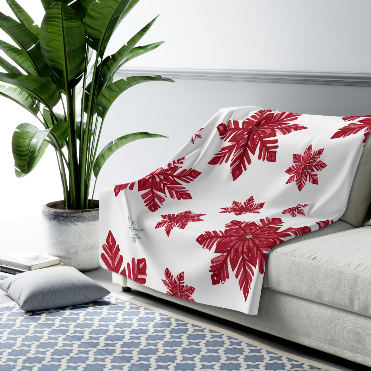 Red & Sage Snowflake Sherpa Fleece Blanket