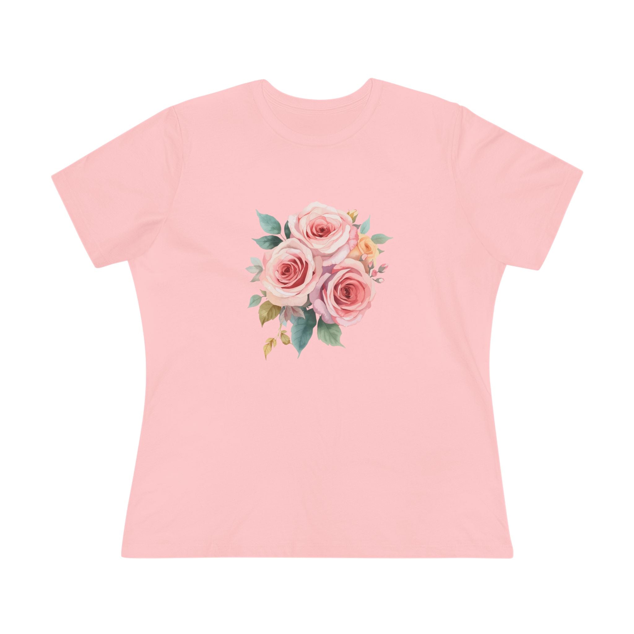 Watercolor Rose Bouquet Cotton Tee - Floral Graphic Shirt for Women