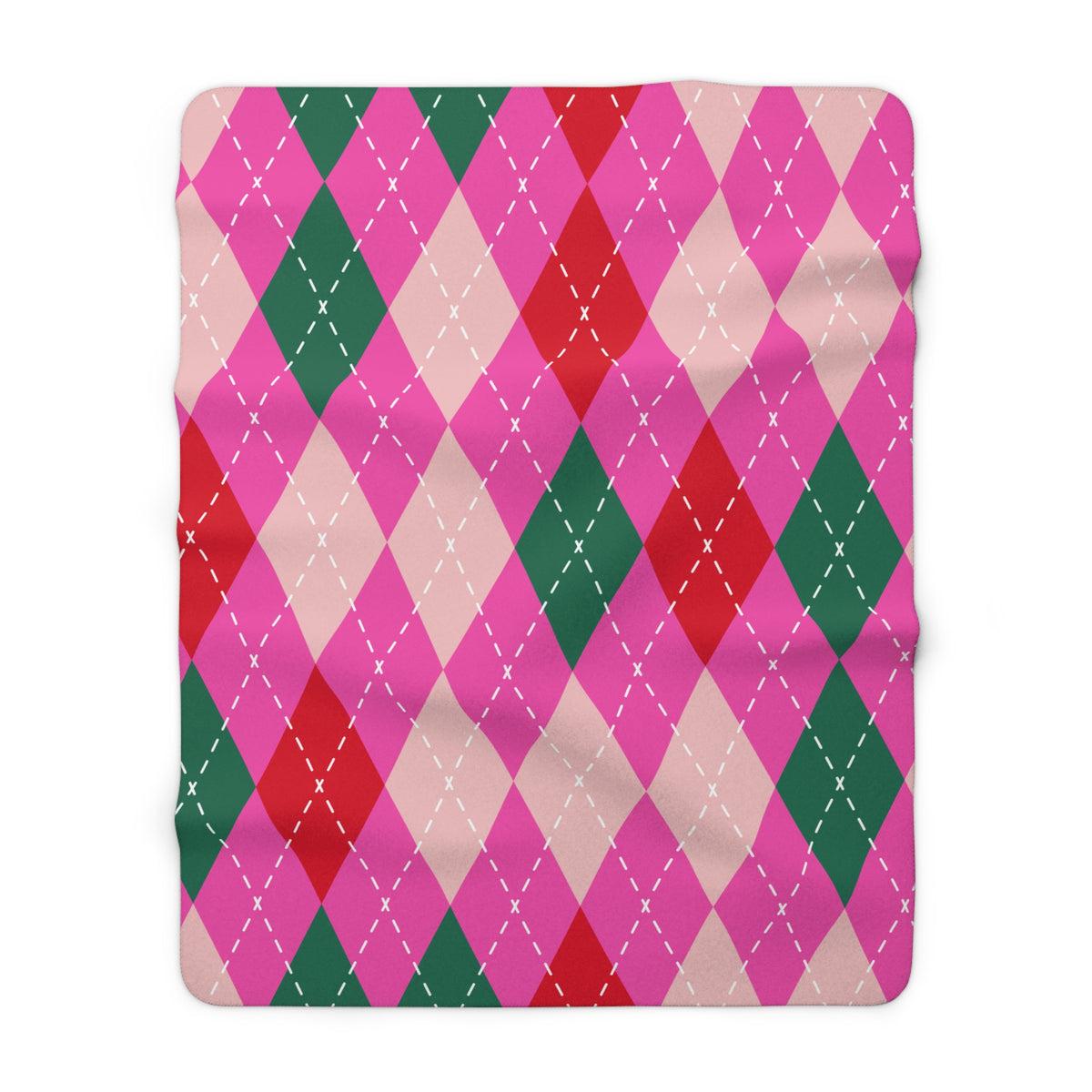 Pink, Green & Red Argyle Sherpa Fleece Blanket