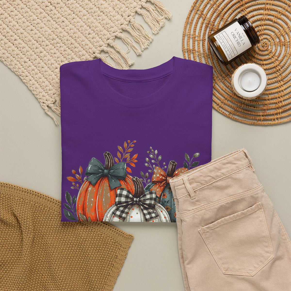 Autumn Pumpkin Trio Tee — Fall Floral Harvest Shirt