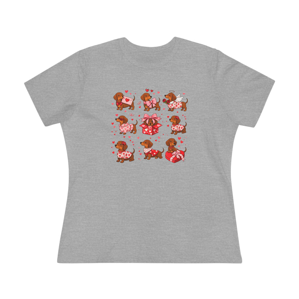 Dachshund Heart Pattern Cotton Tee - Valentine's Wiener Dog Graphic Shirt for Women
