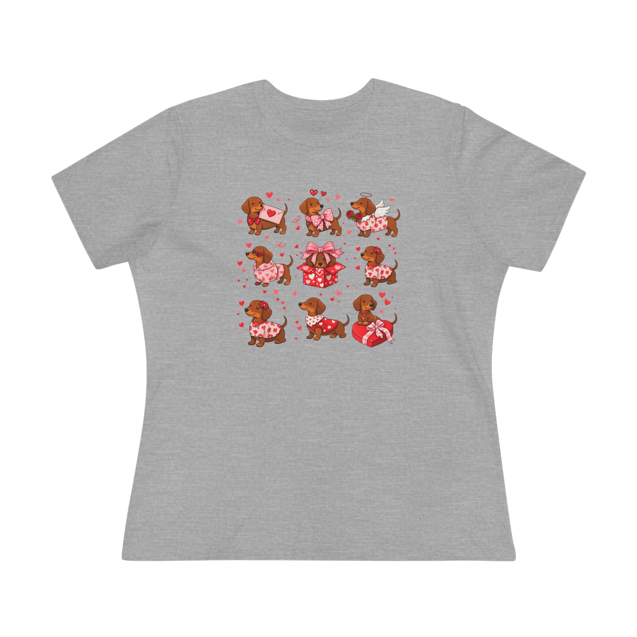 Dachshund Heart Pattern Cotton Tee - Valentine's Wiener Dog Graphic Shirt for Women