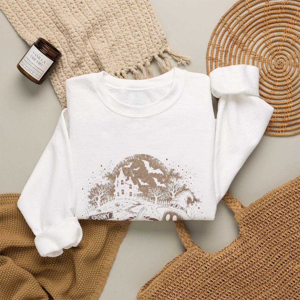 Halloween Pumpkin Patch Crewneck Sweatshirt – Spooky Scenic Jack-O'-Lantern Design