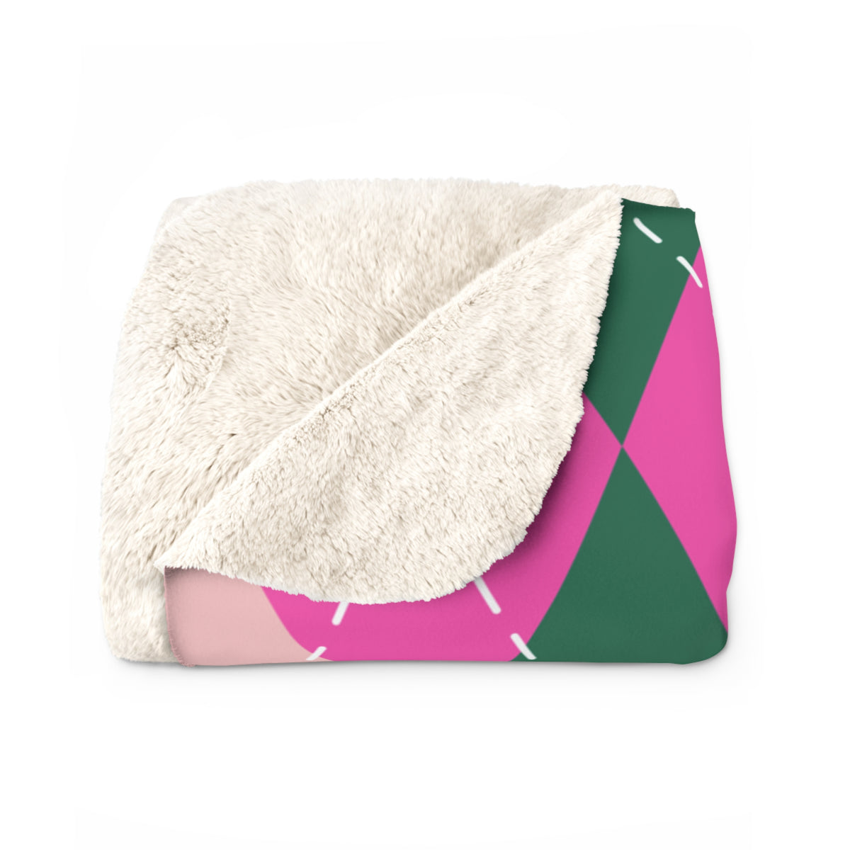 Pink, Green & Red Argyle Sherpa Fleece Blanket
