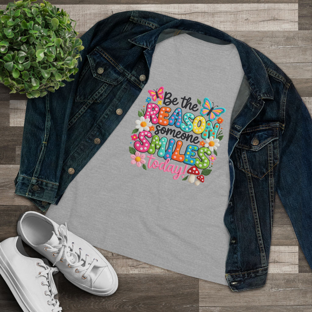 Floral Butterfly Cotton Tee - Be the Reason Someone Smiles Positive Message Shirt