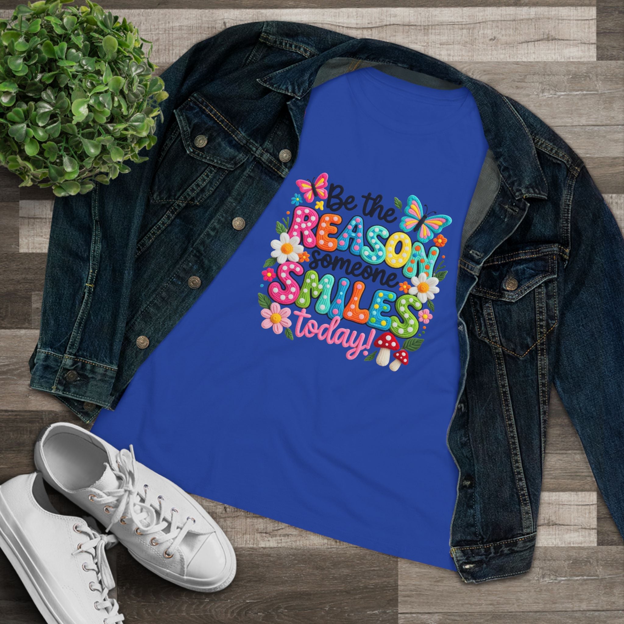 Floral Butterfly Cotton Tee - Be the Reason Someone Smiles Positive Message Shirt