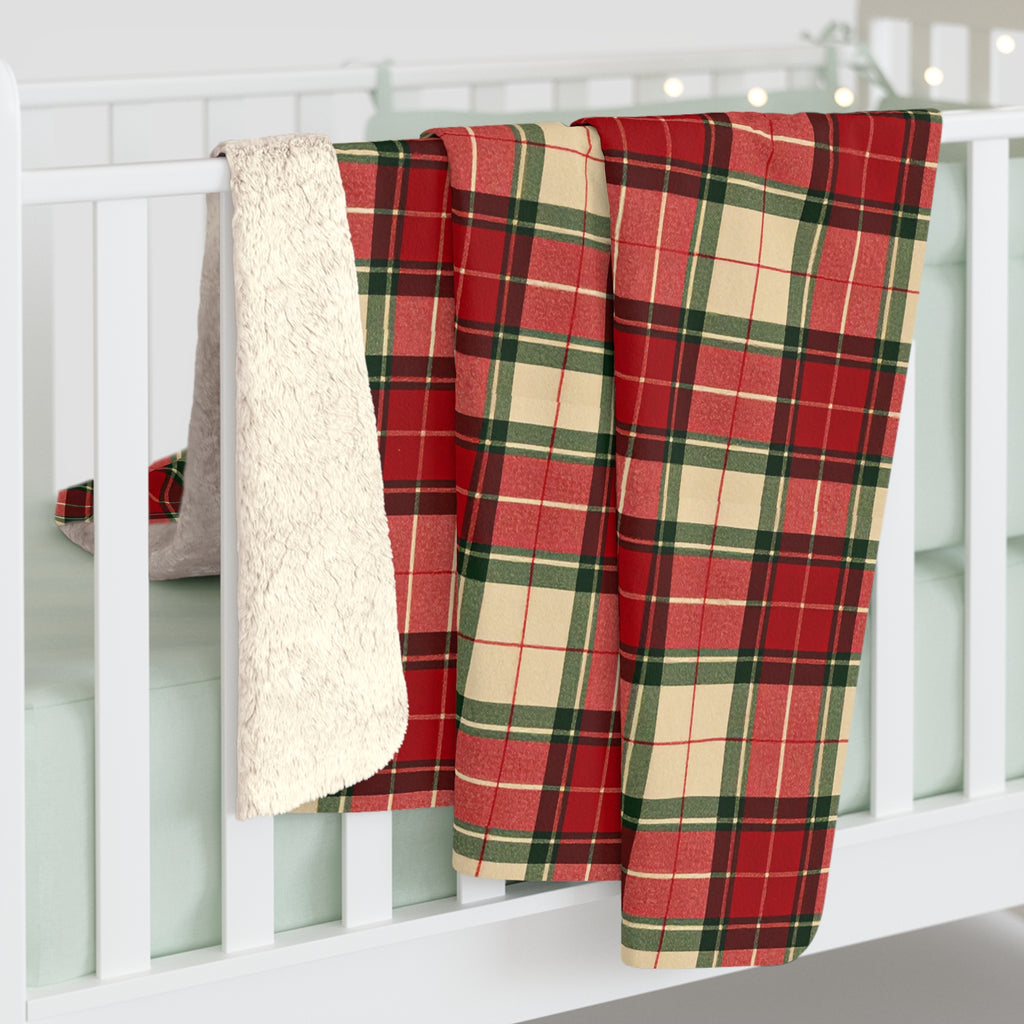 Red Green Tartan Plaid Sherpa Fleece Blanket