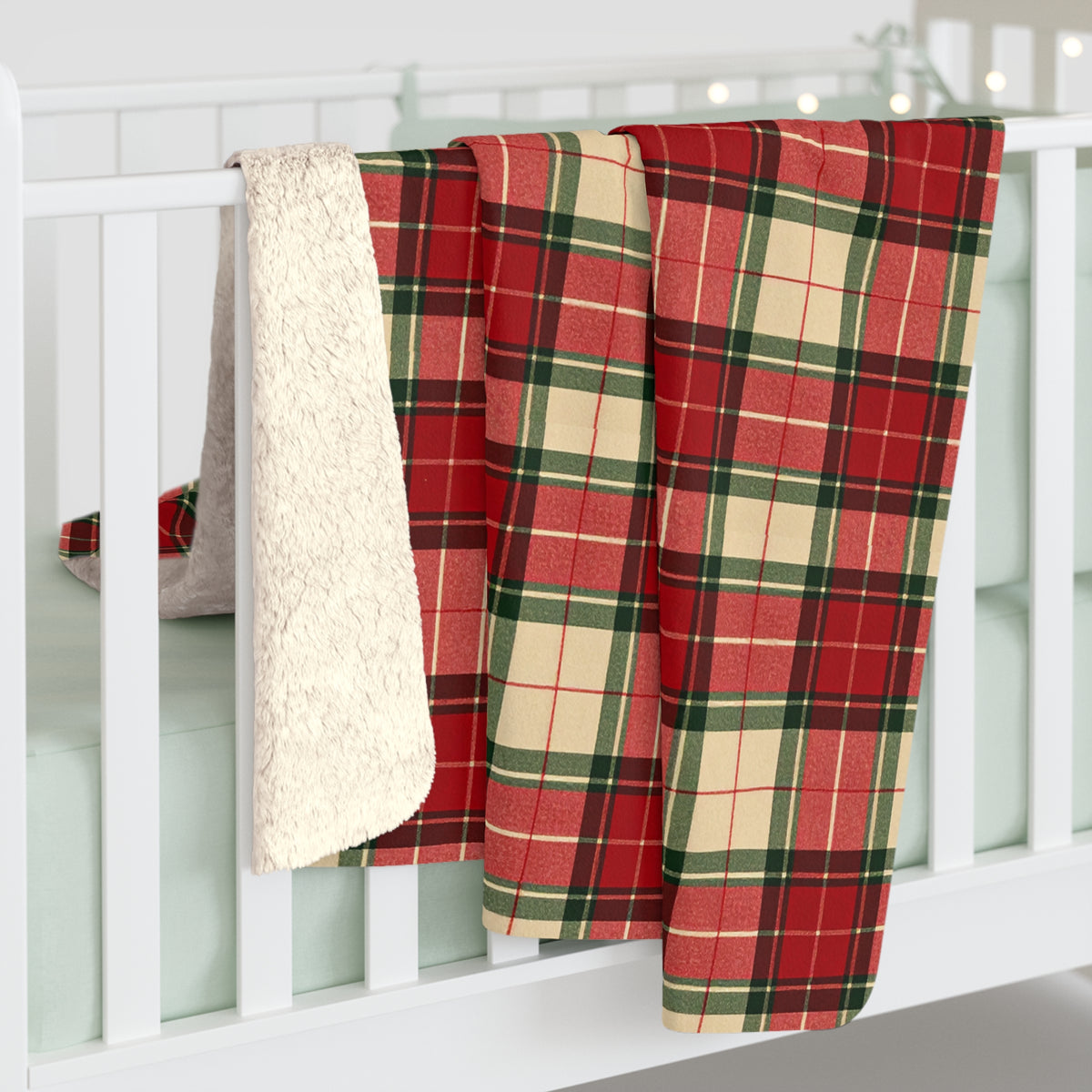 Red Green Tartan Plaid Sherpa Fleece Blanket