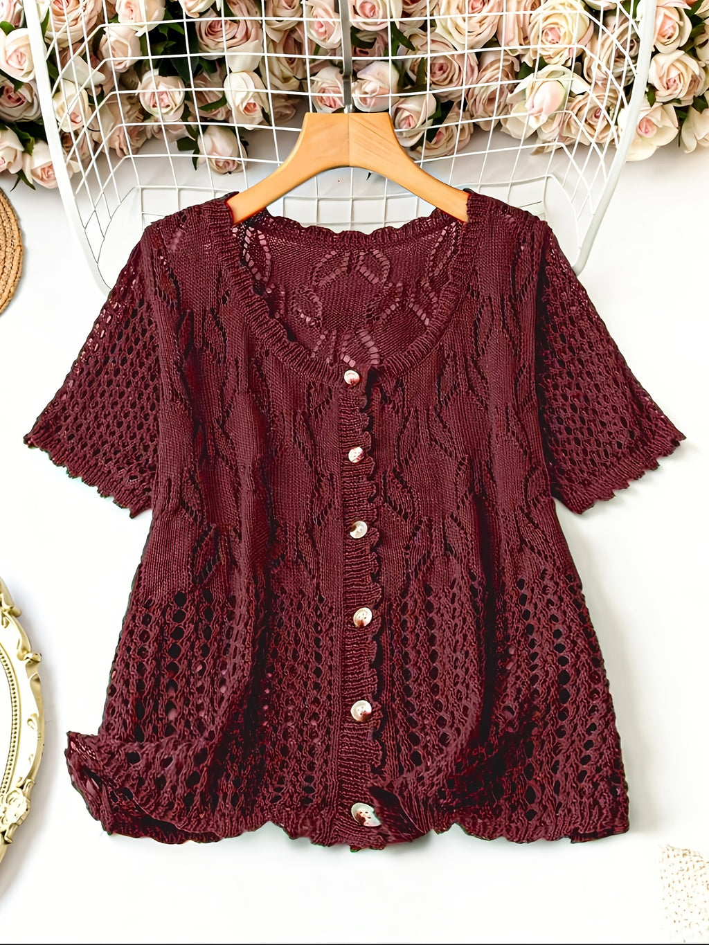 Plus Size Breathable Short-Sleeve Cardigan - Elegant & Comfortable