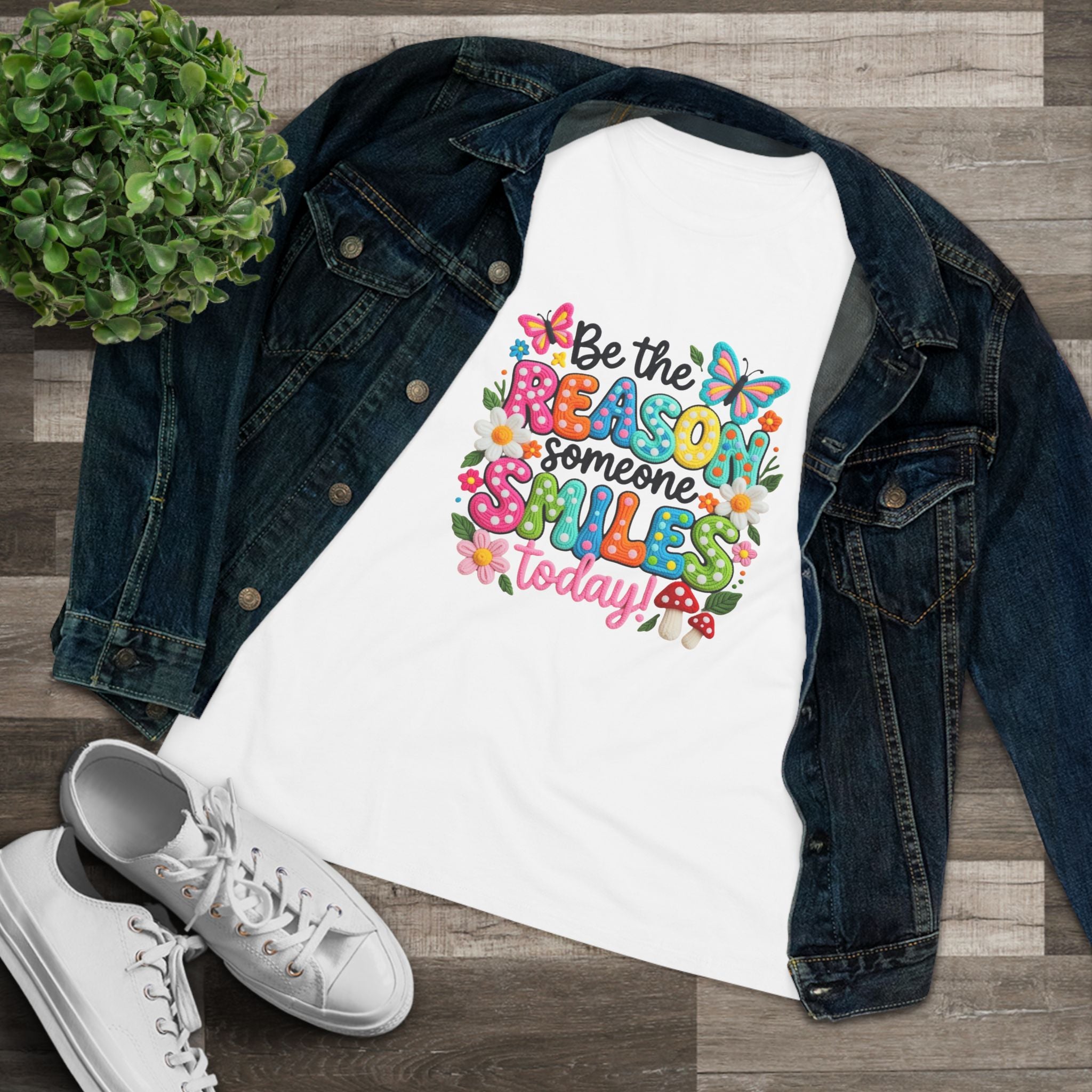 Floral Butterfly Cotton Tee - Be the Reason Someone Smiles Positive Message Shirt