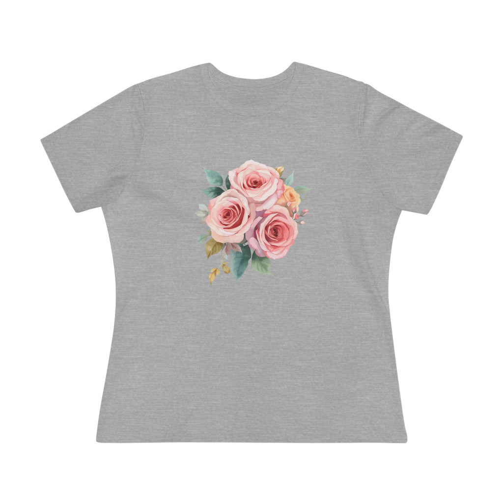 Watercolor Rose Bouquet Cotton Tee - Floral Graphic Shirt for Women