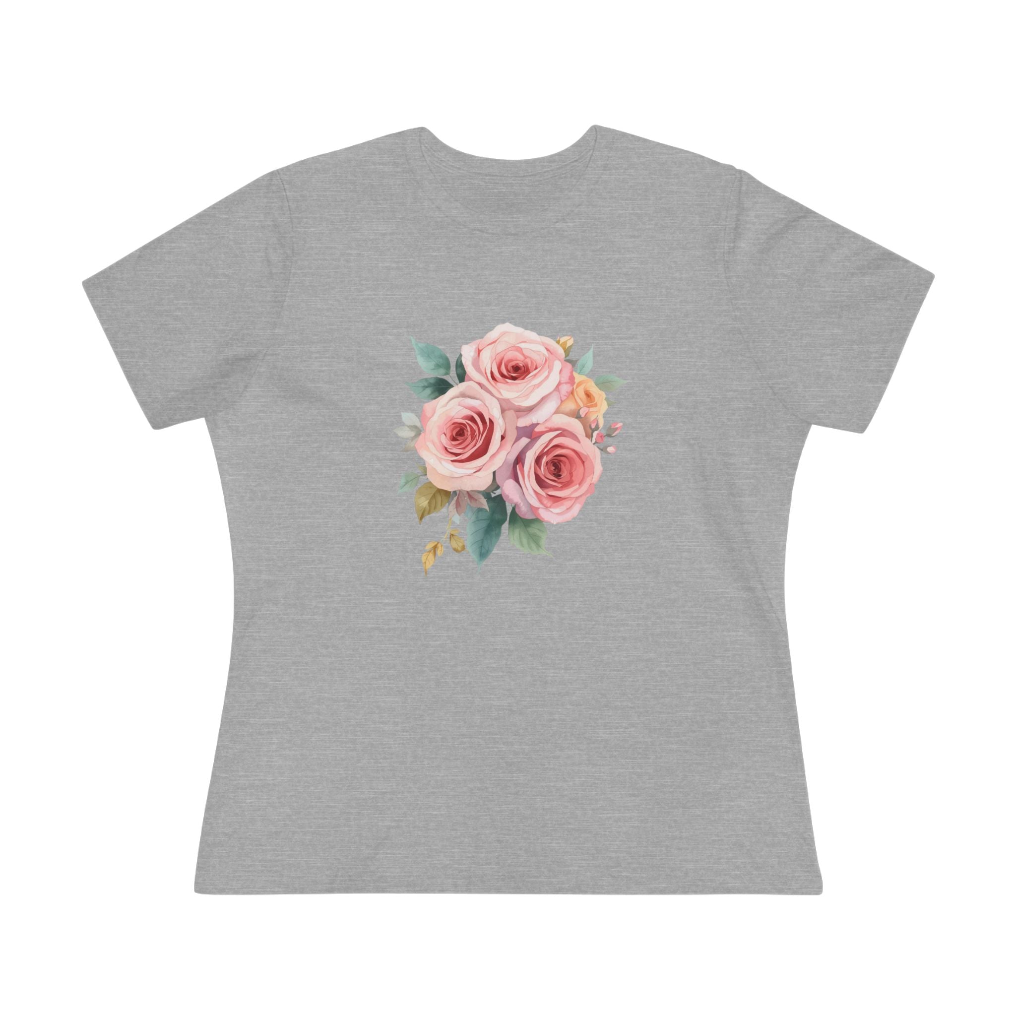 Watercolor Rose Bouquet Cotton Tee - Floral Graphic Shirt for Women