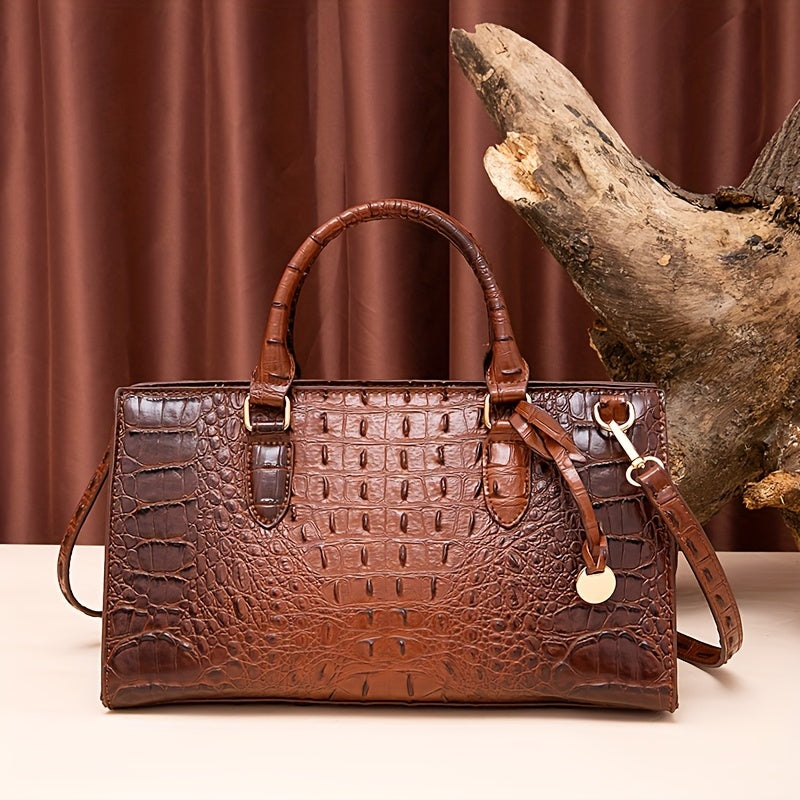 Metallic Crocodile Embossed Handbag - Luxury Shoulder Bag for Women
