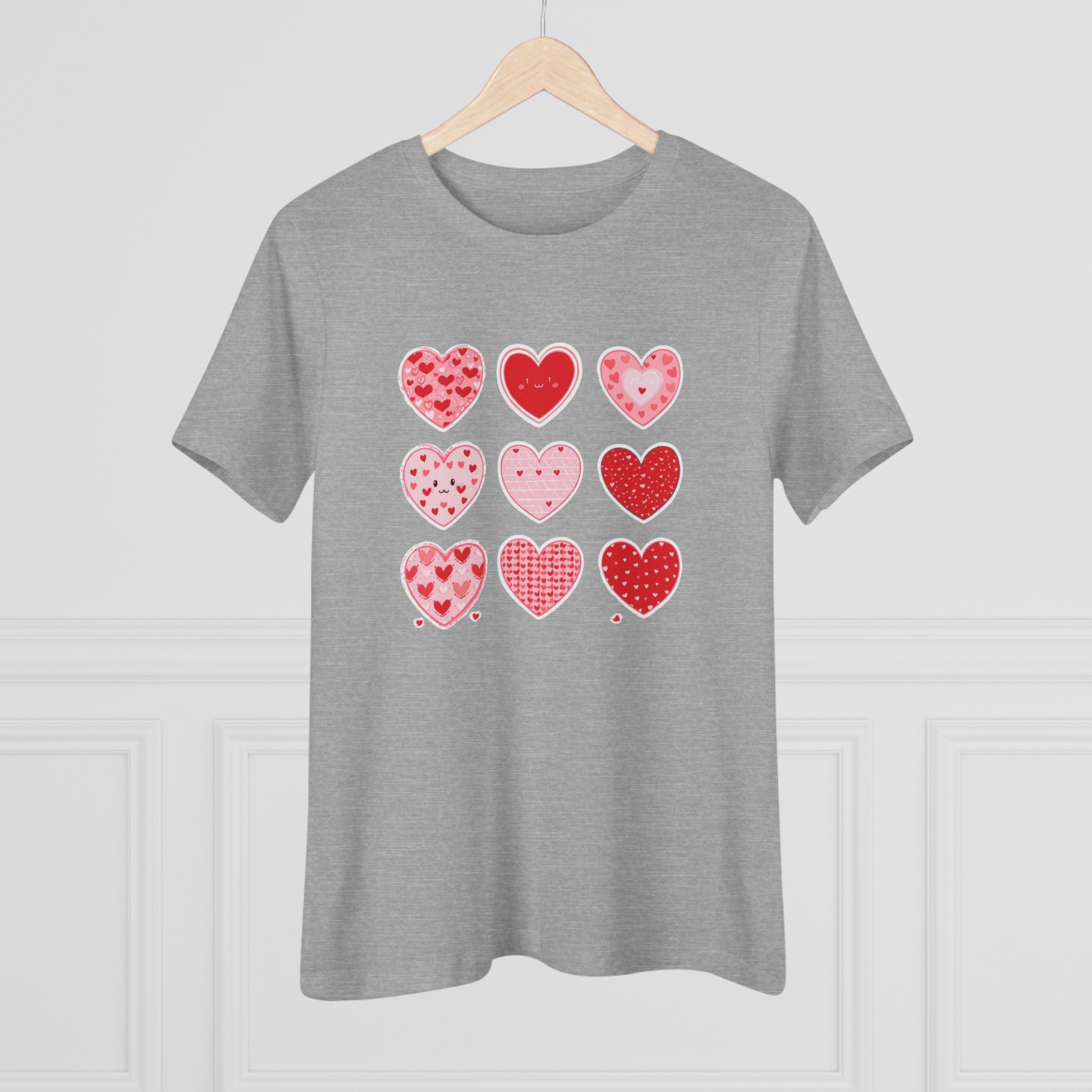 Heart Grid Cotton Tee - Pink & Red Hearts Graphic Shirt for Women