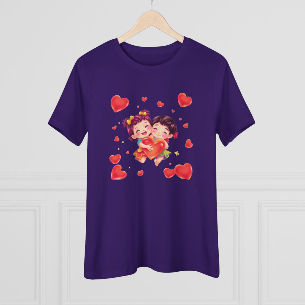 Cute Couple Heart Cotton Tee - Valentine's Love Graphic Shirt for Women