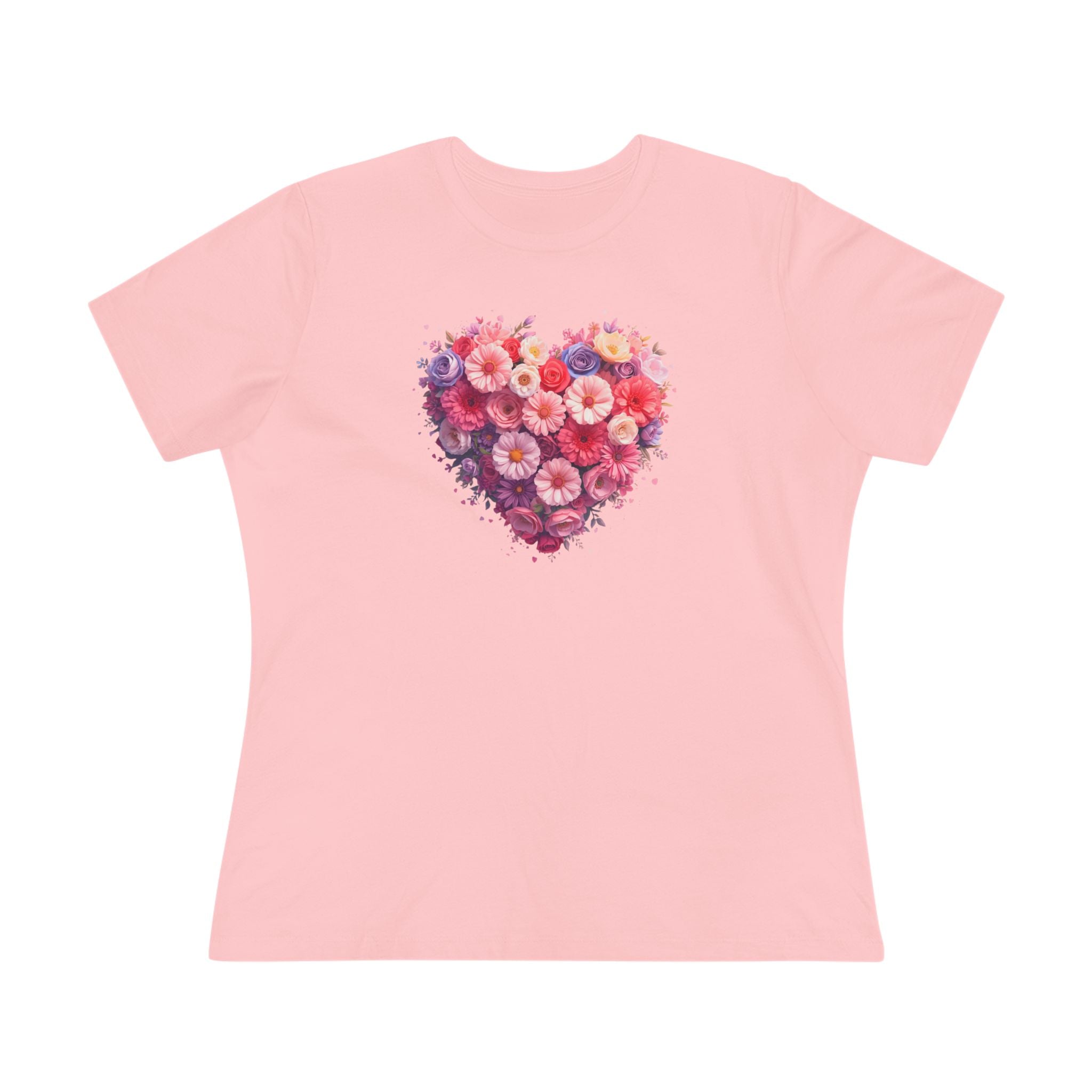 Floral Heart Cotton Tee - Pink Flower Heart Graphic Shirt for Women