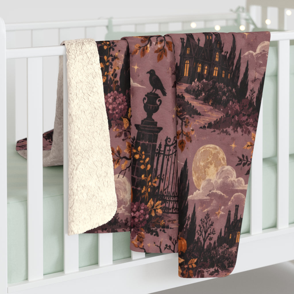 Moonlit Manor Gothic Halloween Sherpa Throw Blanket