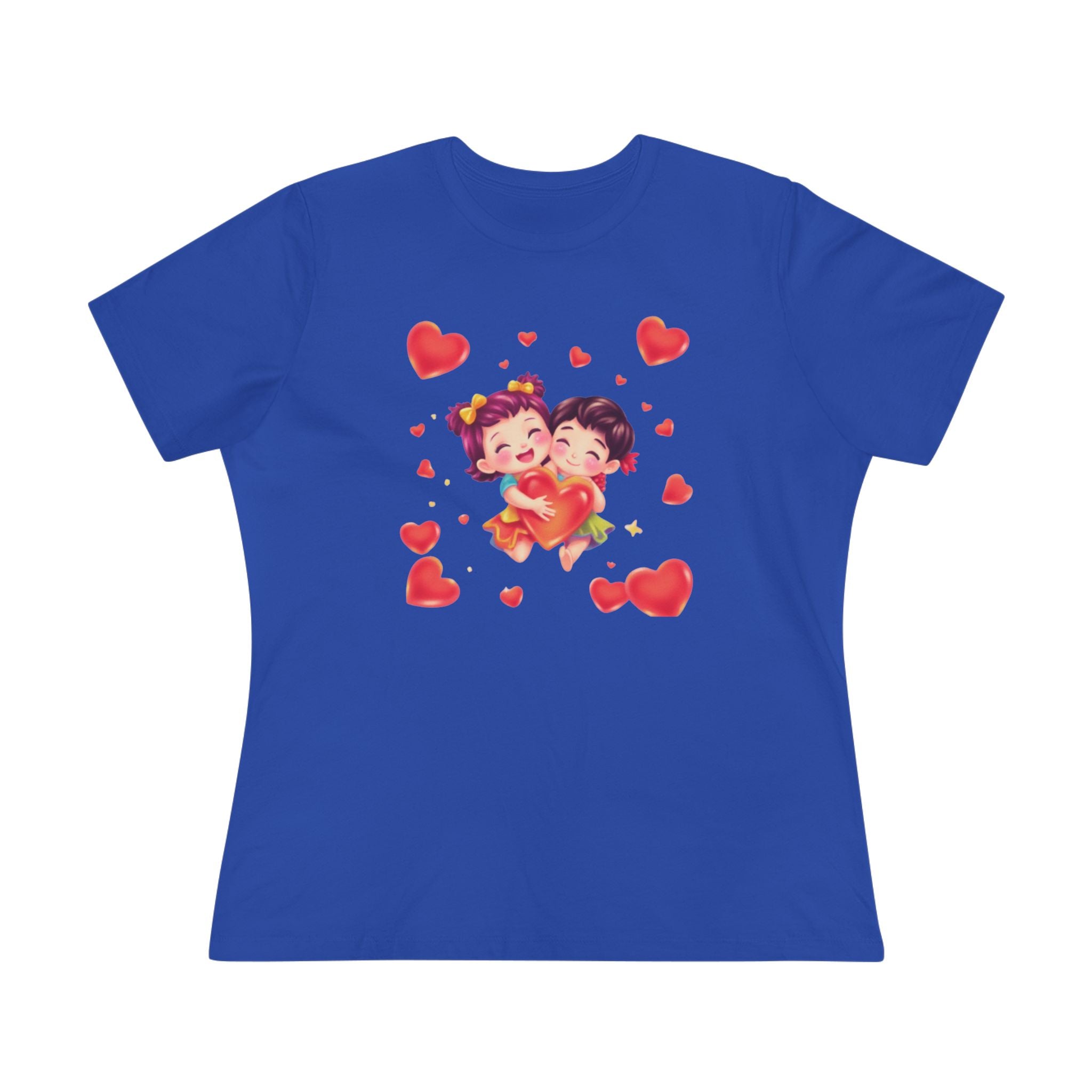 Cute Couple Heart Cotton Tee - Valentine's Love Graphic Shirt for Women