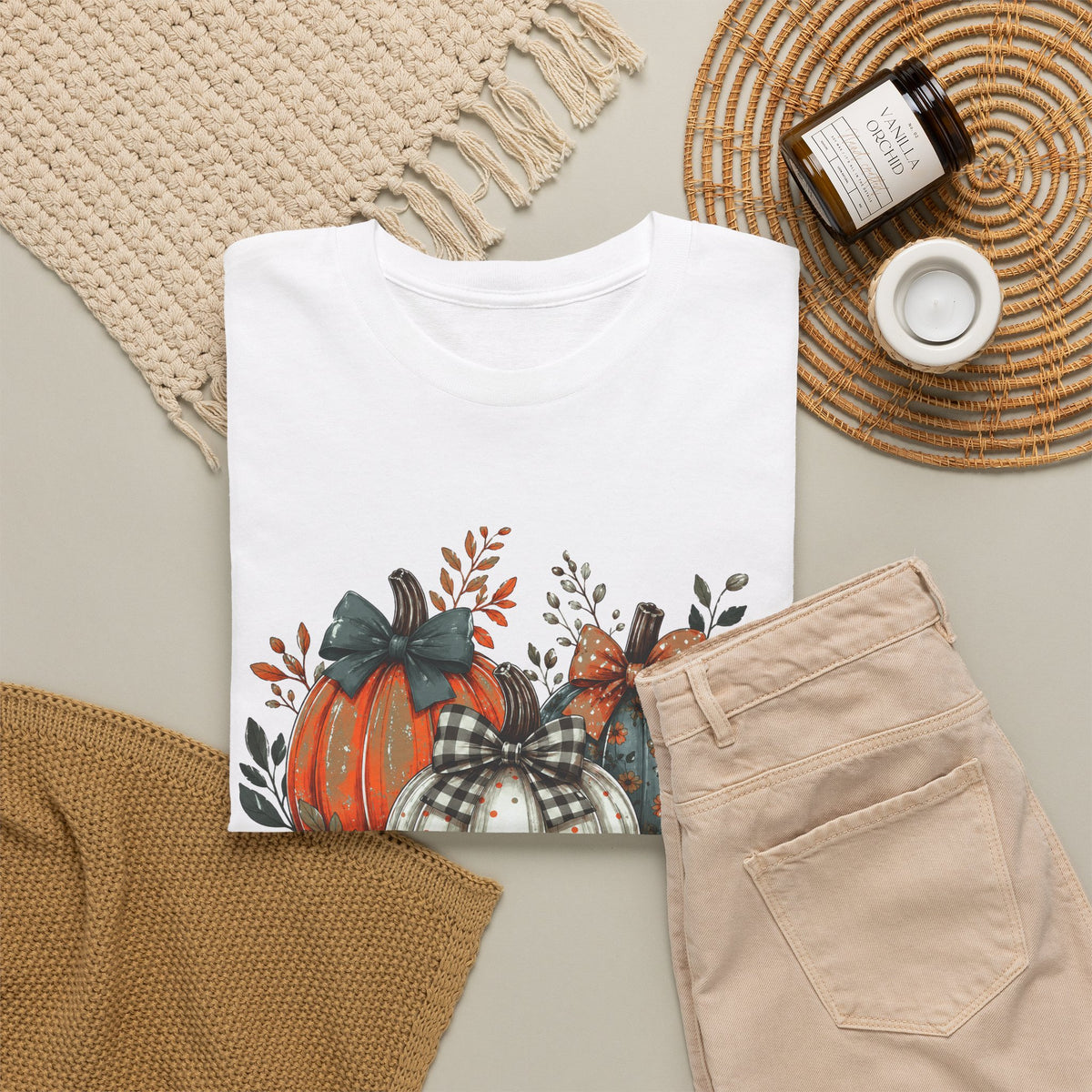 Autumn Pumpkin Trio Tee — Fall Floral Harvest Shirt