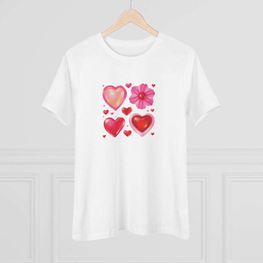 Hearts & Flower Cotton Tee - Valentine's Day Love Graphic Shirt for Women