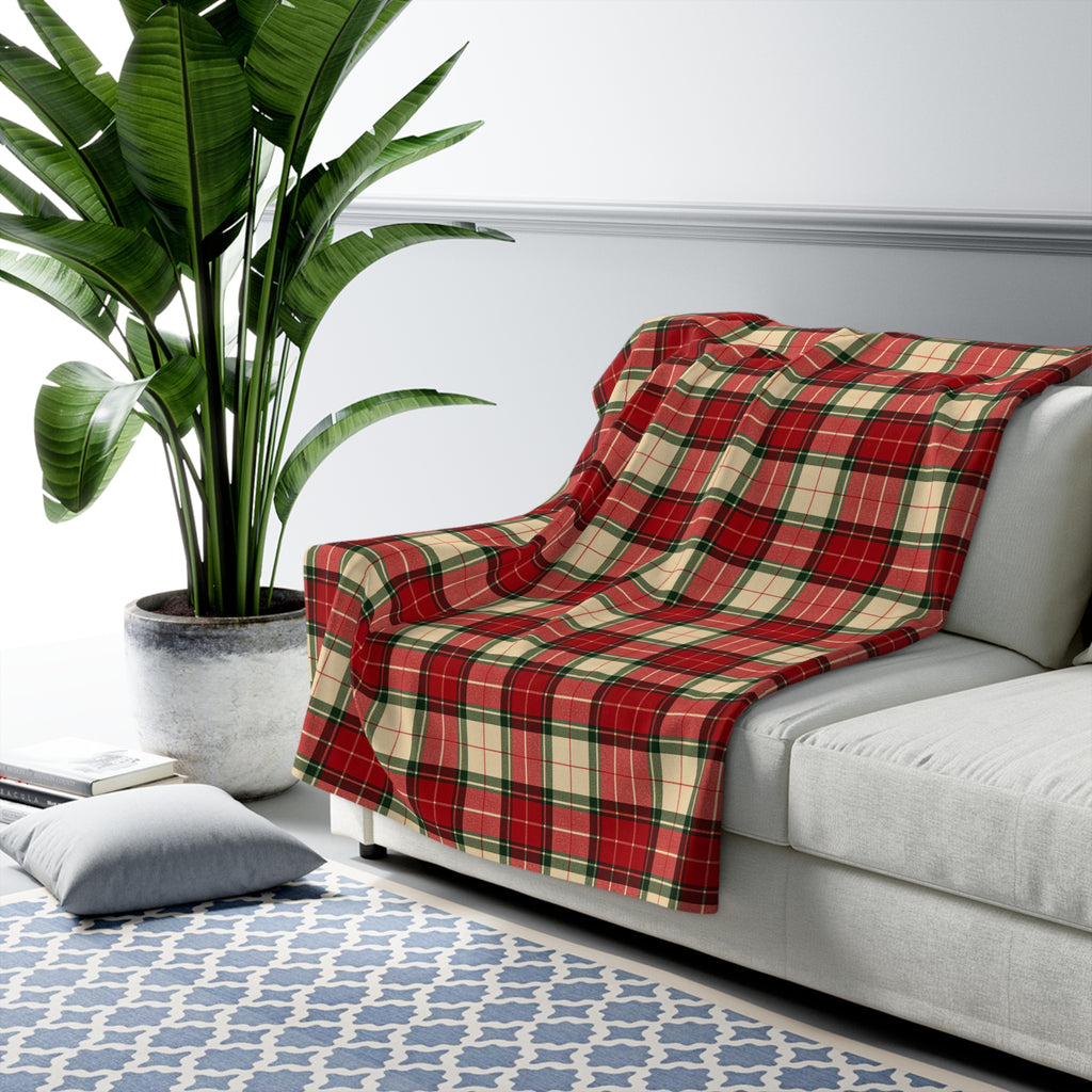 Red Green Tartan Plaid Sherpa Fleece Blanket