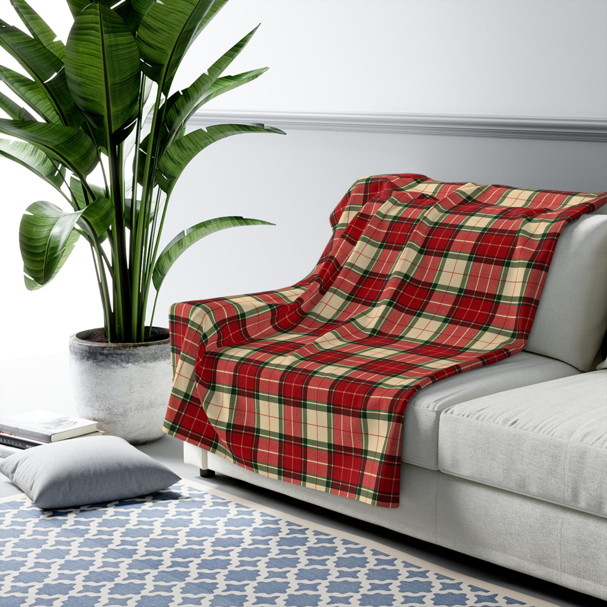 Red Green Tartan Plaid Sherpa Fleece Blanket
