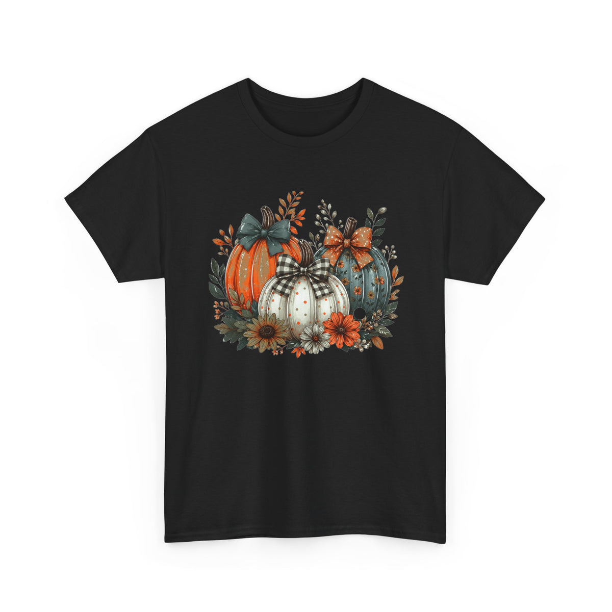 Autumn Pumpkin Trio Tee — Fall Floral Harvest Shirt