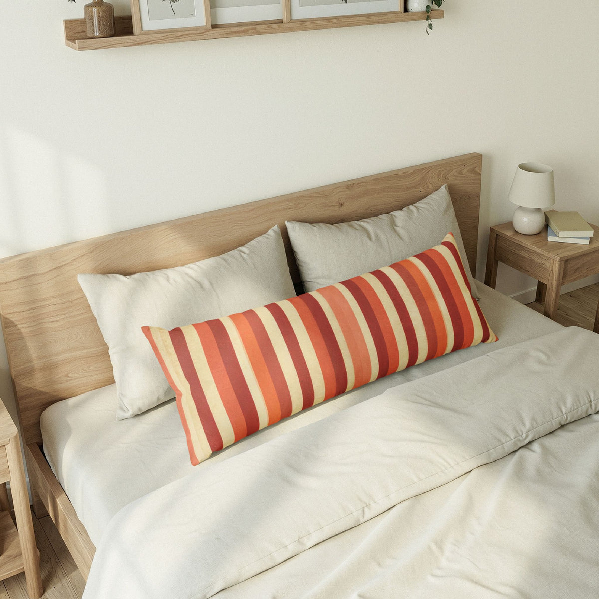 Red and Cream Vertical Stripe Body Pillow