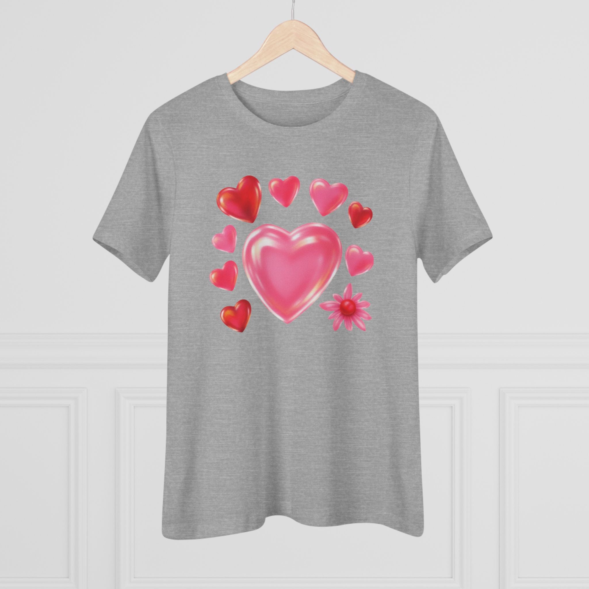 Valentine Hearts & Flower Cotton Tee - Cute Love Graphic Shirt for Women