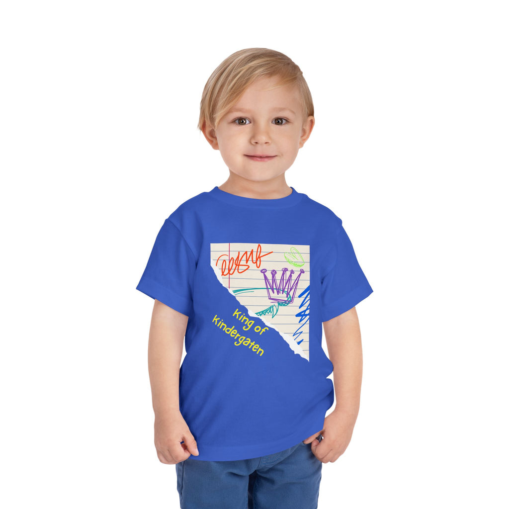 King of Kindergarten Toddler Tee - Colorful Doodle Crown Shirt for Boys